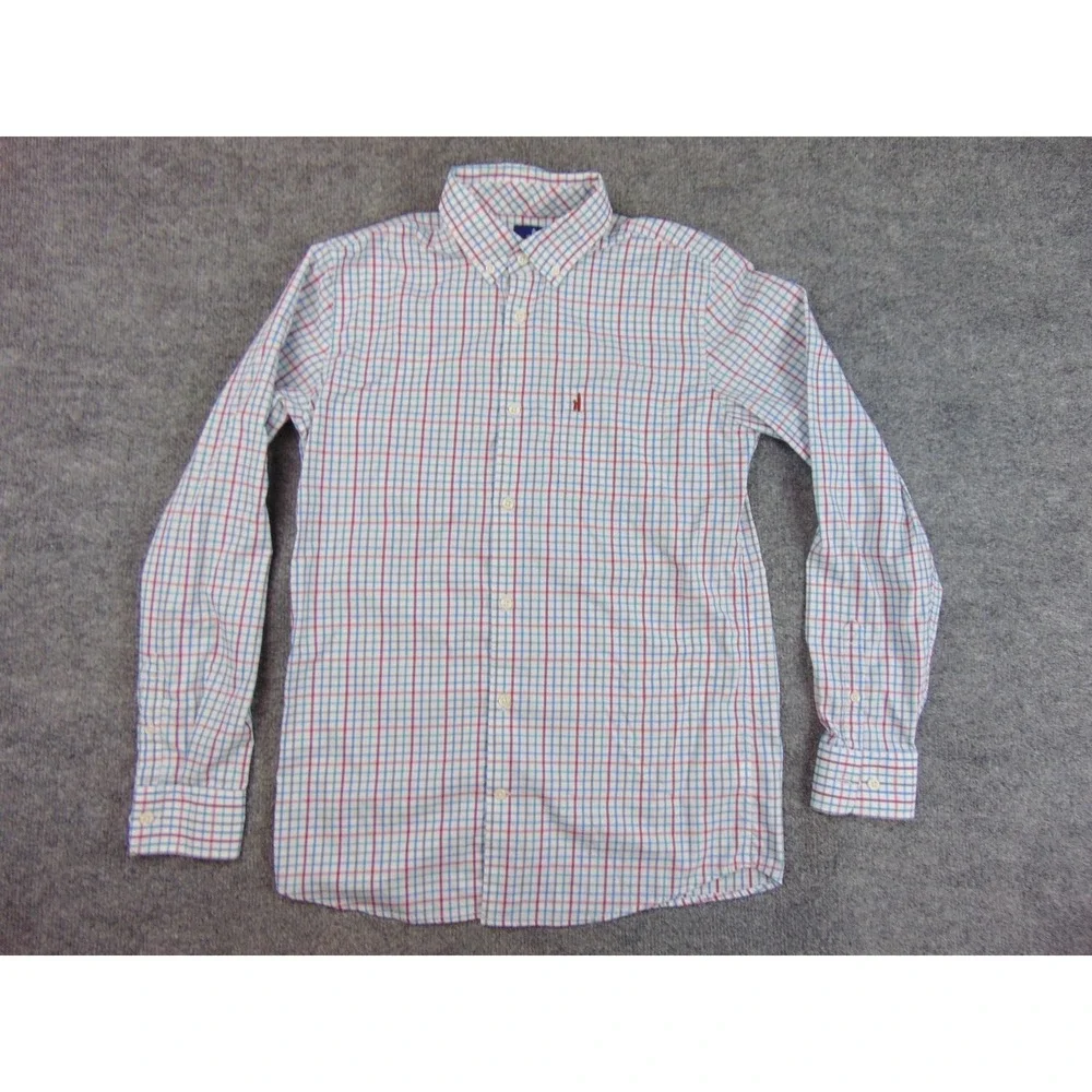 Johnnie O Dress‎ Shirt Youth 16 Plaid Red Blue White Button Casual Dress Prep
